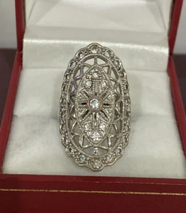 Großer Sterlingsilber CZ Vintage antik edwardianisch filigran 925 Nachlass Ring 6 - Bild 1 von 5