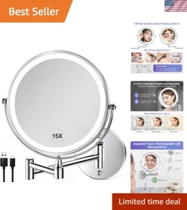 Wall Mounted Lighted Makeup Mirror: 8.5 Inch Double Sided Makeup Mirror with ... - Picture 1 of 8