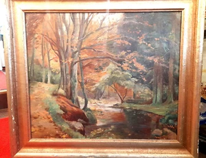 Ölbild/Gemälde, Öl auf Leinwand, Bachlauf im Wald,gerahmt,um 1930, verschmutzt ! - Picture 1 of 5