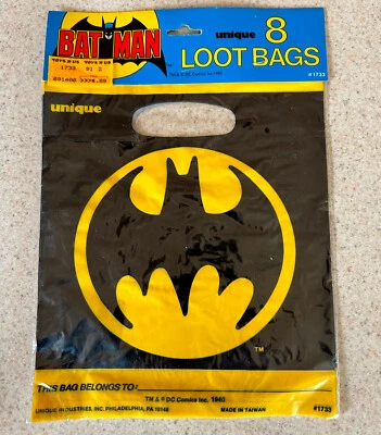 BATMAN PARTY FAVORS СУМКИ ДЛЯ ДОБЫЧИ X 8 (уникальные 1982 г.) — запечатанные винтажные - Изображение 1 из 2