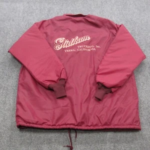 Vtg Nylon Jacket Mens Large Red Sherpa Truck Long Sleeve Snap Coaches Coat Track - Picture 1 of 12