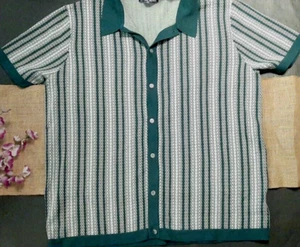 Camisa Polo Jones Tejida con Botones ~ Rayas Verdes ~ 2XL ~ NUEVA SIN ETIQUETAS Tejida Retro - Imagen 1 de 4