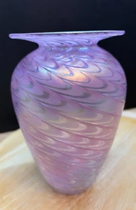 Schöne 1990 Glas Eye Studio rosa irisierende Vase Mount St. Helen Ash 7" hoch - Bild 1 von 15