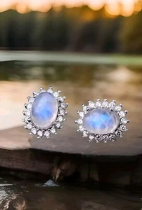 🩵❄️💕 Elegante, schimmernde Mondstein Ohrringe, Sterling Silber 925 🩵❄️💕 - Bild 1 von 9