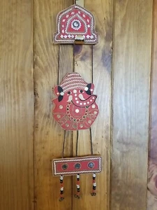 Vintage elephant Wall Art With Beads And Bells tribal Boho Wall Hanging - Picture 1 of 13
