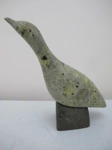 Canadian Inuit ARCTIC BIRD Green Soapstone Sculpture on Base - Picture 1 of 8