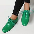 Womens Vintage Block Flat Heels Lace Up Round Toe Oxford Brogue Shoes College