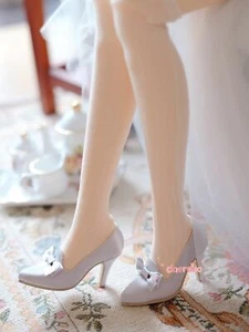 BJD Silver Vintage Silk High Heels Shoes Bow Detail For SDGR 1/3 1/4 Doll - Picture 1 of 4