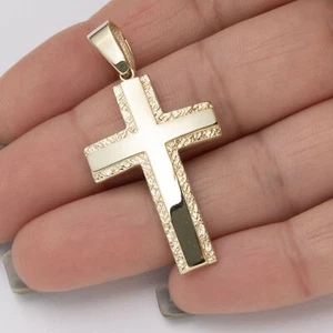 2" Nugget Framed Concave Cross Pendant 10K Yellow Gold - Picture 1 of 6