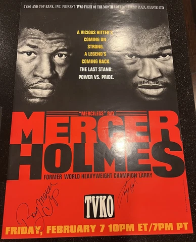 Larry Holmes & Ray Mercer Boxing Autographed Poster Signed (1992) Atlantic City Cover