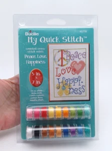 Bucilla My Quick Stitch Counted Cross Stitch Kit #45778 PEACE LOVE HAPPINESS Neu - Bild 1 von 2