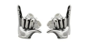 Hang Loose Earrings - 925 Sterling Silver - Hawaii Aloha Post Stud Sign Surf - Picture 1 of 3