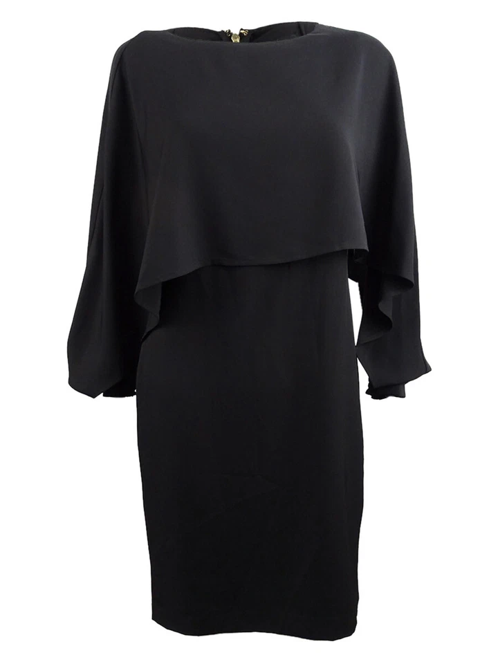 DKNY Womens Black Chiffon Cape Cocktail Sheath Dress 2 BHFO 9331