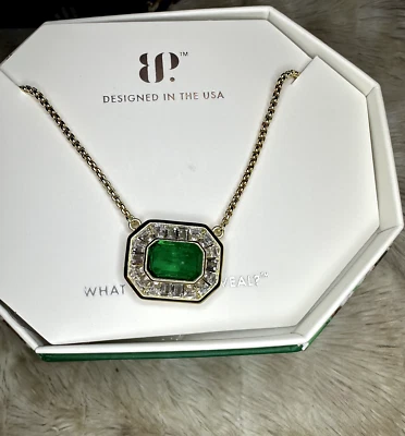 BP May 2025 NK23078 Colar Suspiros Cintilantes, criado em laboratório Esmeralda, Chapeamento de Ouro - Imagem 1 de 2