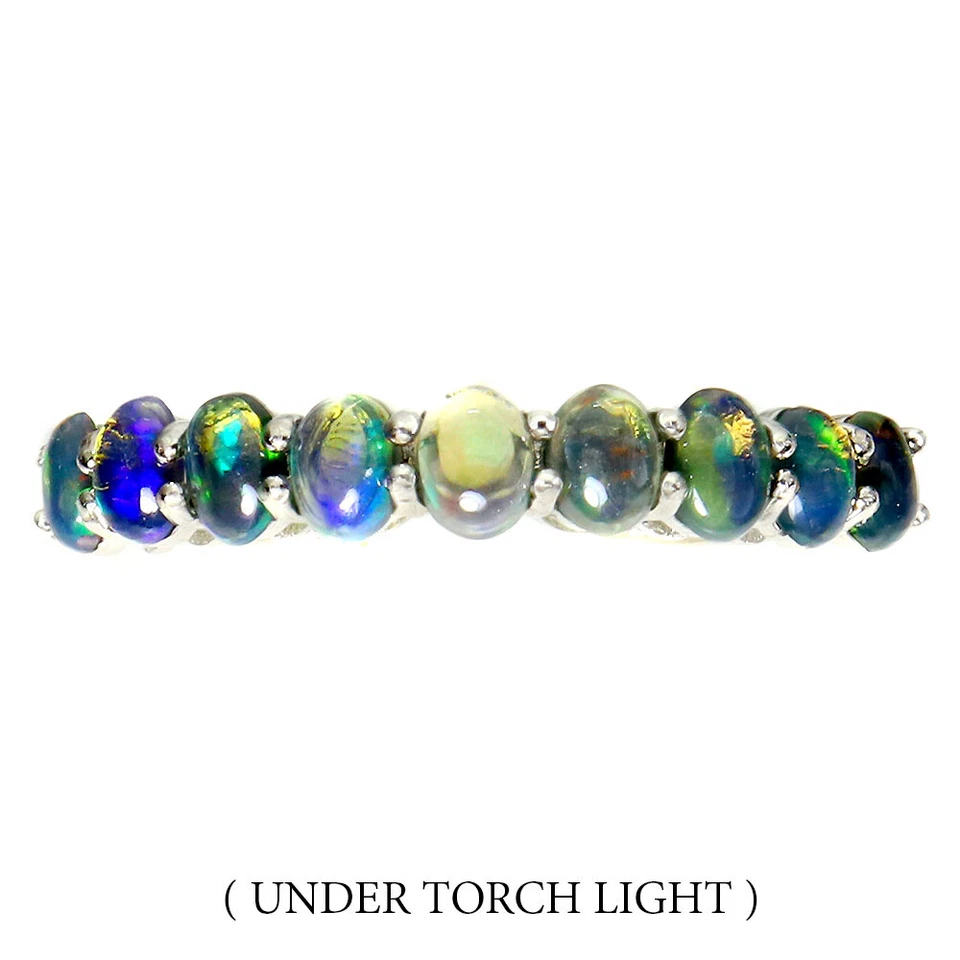 925 Sterling Silver Ring Oval Black Opal Gemstone Jewelry Size 8 - Image 1 of 4