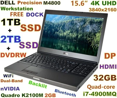 Workstation DELL M4800 i7-QUAD (1TB+2TB) SSD DVDRW 32GB 15.6" 4K  Quadro Docking - Image 1 of 4
