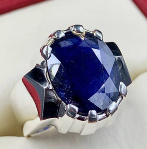 Natural Blue Sapphire Ring, Oval Sapphire Ring 925 Sterling Silver Neelam Ring