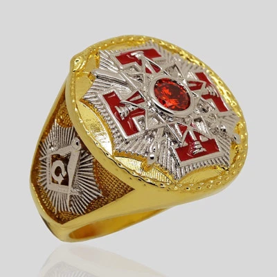 共济会 33 度共济会戒指 圣殿骑士 18k 金 Pld 方晶锆石 — 第 1/4 张图片