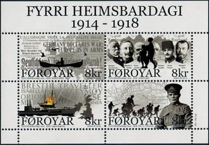 FAROE ISLANDS. 2014. 32 Kr. World War 1, souvenir sheet, MNH (BL52) - Picture 1 of 1
