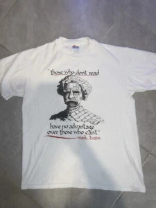 MARK TWAIN Vintage 90’s Single Stitch T shirt Hanes Heavyweight Sz M Open Book - Picture 1 of 4