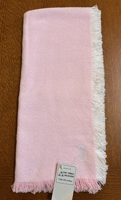 Manta de bebé The Three Weavers Walcot rosa y blanco tejida a mano 36"x36" flecos nueva con etiquetas Foto 1 de 4