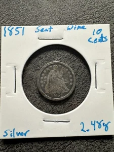 1851 Seated Liberty Half Dime. Silver. Non Magnetic. No Mint Mark. 2.48 grams - Picture 1 of 4