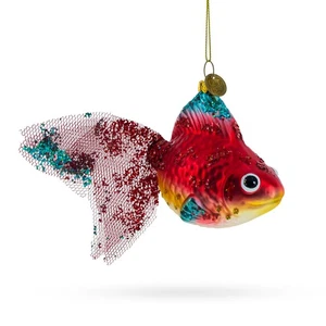 Glitzernder Goldfisch mundgeblasenes Glas Ornament - Bild 1 von 5