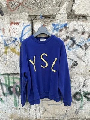 Sudadera De Colección Rara YSL Yves Saint Laurent Cuello Redondo Azul Amarillo Grande Foto 1 de 4