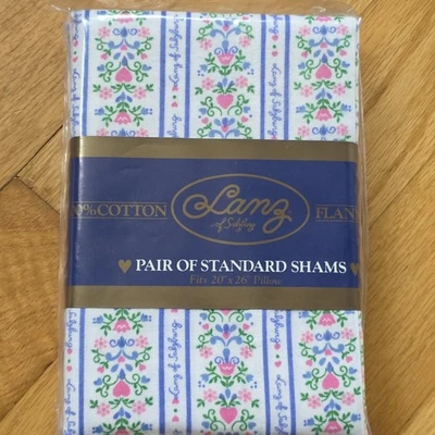 2 NEW Lanz of Salzburg Pillow Shams Standard 20x26 Cotton Flannel Hearts Floral  - Image 1 of 4