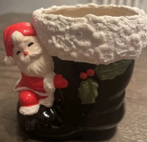 Fioriera per stivali di Babbo Natale vintage vacanze di Natale 5 pollici Stivali neri bordo spaghetti - Foto 1 di 8