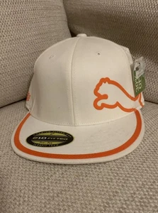 Puma 210 Cobra Fitted By Flex Fit Golf Cap Hat White Orange - Picture 1 of 5