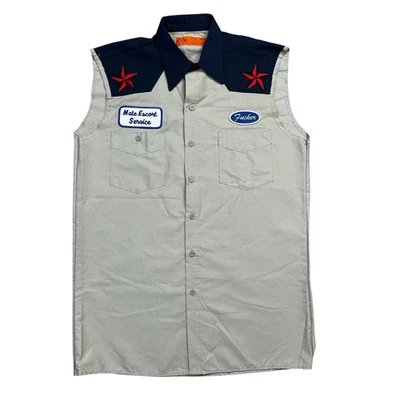 Camisa vintage de los años 70 con parche de servicio de acompañantes masculinos sin mangas con botones talla M para adultos Foto 1 de 4