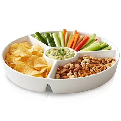 Snackteller Servierteller Servierplatte Porzellan Weiß unterteilt 26cm - Bild 1 von 4