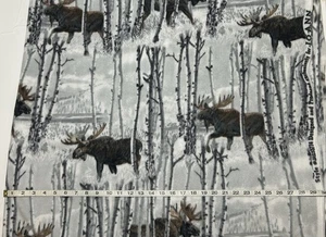 New Fleece fabric by the yard - Moose on Snowy Winter Background - 58” Wide - Picture 1 of 2