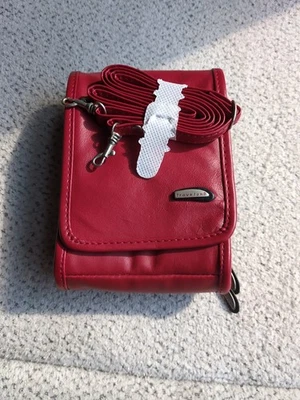 Travelon Crossbody Travel Belt Bag Purse.  Red Leather - Image 1 of 4