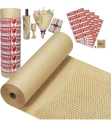 Packing Paper Shipping Supplies 15” x 250’ w/ 60 Fragile Stickers Honeycomb Cut - Image 1 of 4