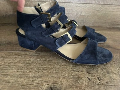 Sandalias Adrienne Vittadini “Lalra” Azul Marino Correa Hebillas Cremallera Talla 10M - Tacón Bloque Foto 1 de 4