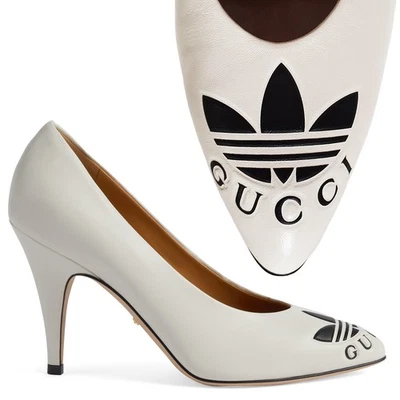 ZAPATOS GUCCI ADIDAS X TRÉBOL BLANCO CUERO BOMBAS con LOGO $950 talla 39.5 / 9.5 Foto 1 de 4