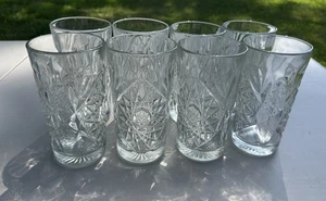 Set of 8 Libby USA Hobstar Highball Drinking Glasses Vintage Tumblers 6" Star - Picture 1 of 7