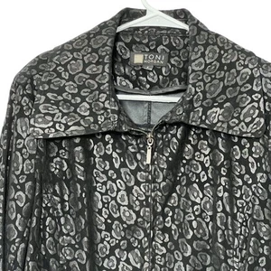 TONI MORGAN Women’s Black Cheetah Print Jacket Size Small Shoulder Pads Vintage - Picture 1 of 15