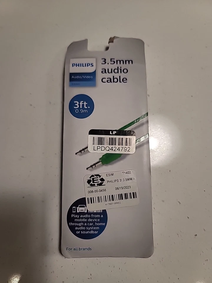 Nuevo Paquete Sellado Philips Audio/Video 3.5mm Cable de Audio Verde para Todas las Marcas 3 pies Foto 1 de 3