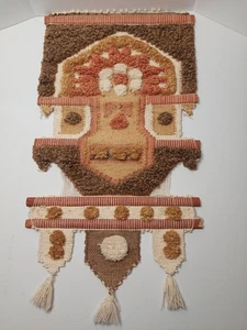 70er Don Freedman MCM Boho gewebte Faserkunst Textil Wandbehang Folk Wandteppich  - Bild 1 von 9