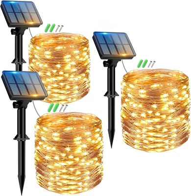 3 Pacchi Luci Solari Esterno, 3 X 12M 120LED Catena Luminosa Esterno Solare, Imp - Immagine 1 di 4