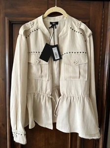 Paige Jacket Womens Large Ivory Cardene Studded Peplum Black Label Military S - Picture 1 of 5