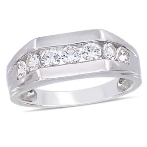 Amour Sterling Silver 1 1/5 CT TGW Created White Sapphire Channel Unisex Ring - Picture 1 of 7