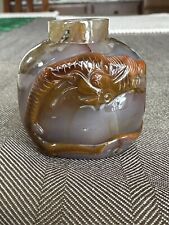Antique Chinese Agate Snuff Bottle Suzhou School Carved Dragon Qing Dynasty