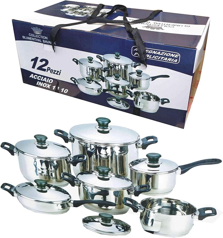 BATTERIA DI PENTOLE BAVARIA 12 PEZZI IN ACCIAIO INOX 18/10 BATTERIA OFFERTA CASA - Immagine 1 di 1