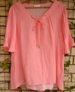 Table Eight Micro Orange/White Stripe Boho Cold Shoulder 1/2 Sleeve Blouse Sz 14 - Imagen 1 de 6