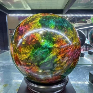 Natural "Seven Colors Jade" sphere quartz polished ball decor gift+stand 12LB+ - Picture 1 of 11