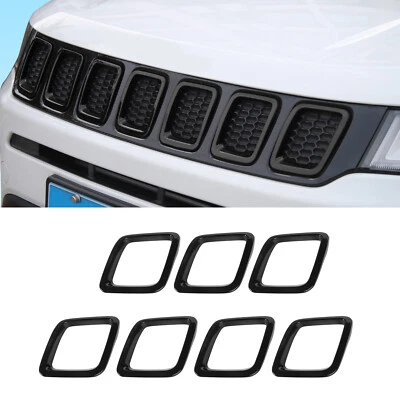 7pc Front Grille Grill Insert Cover Frame Trims for Jeep Compass 2017-2020 Black - Image 1 of 4